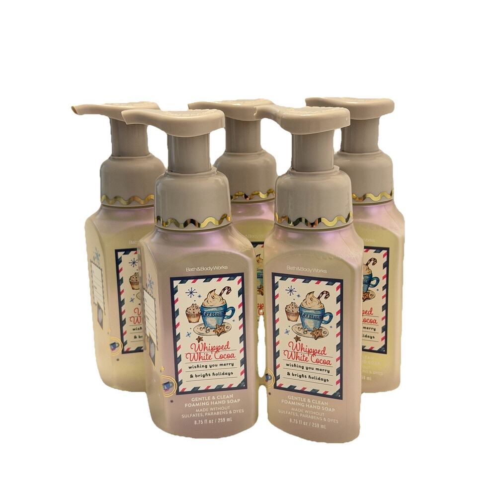 5 X Bath & Body Works WHIPPED WHITE COCOA Gentle Foaming Hand Soap RARE 8.75floz